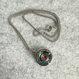 VTG 70s Sarah Coventry Over The Rainbow Pendant Necklace  Silver Tone Modernist